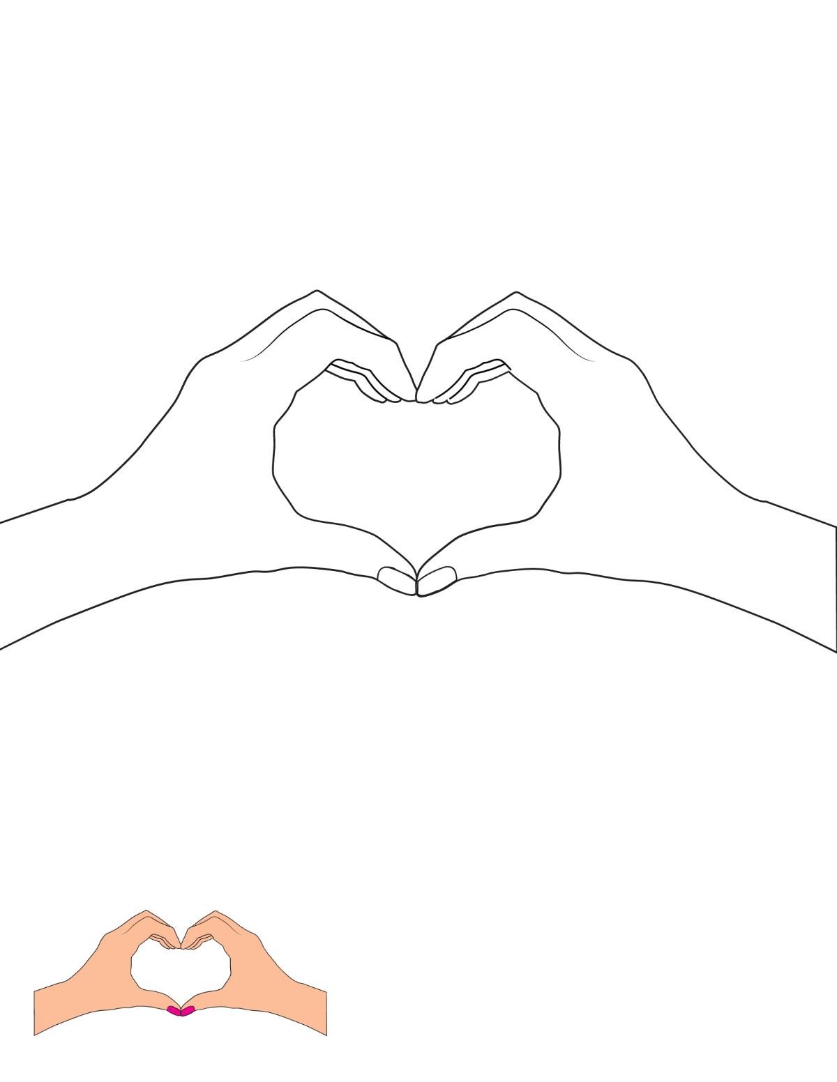 Hand Heart Coloring Page Template