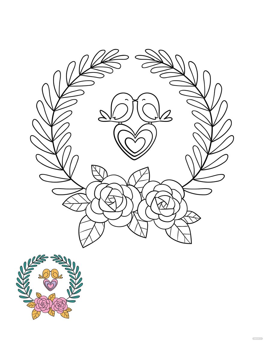 Free Heart Wreath Coloring Page
