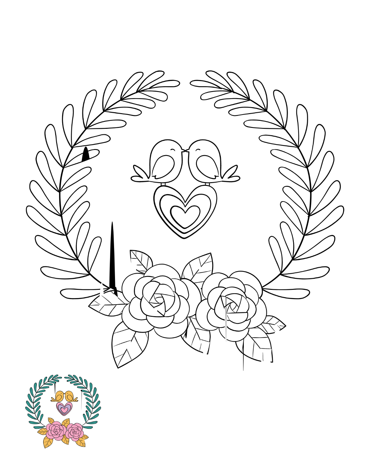 Heart Wreath Coloring Page Template