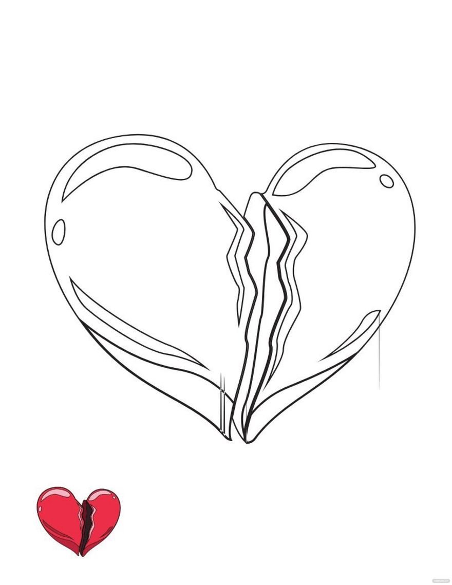Free Broken Heart 3D Coloring Page