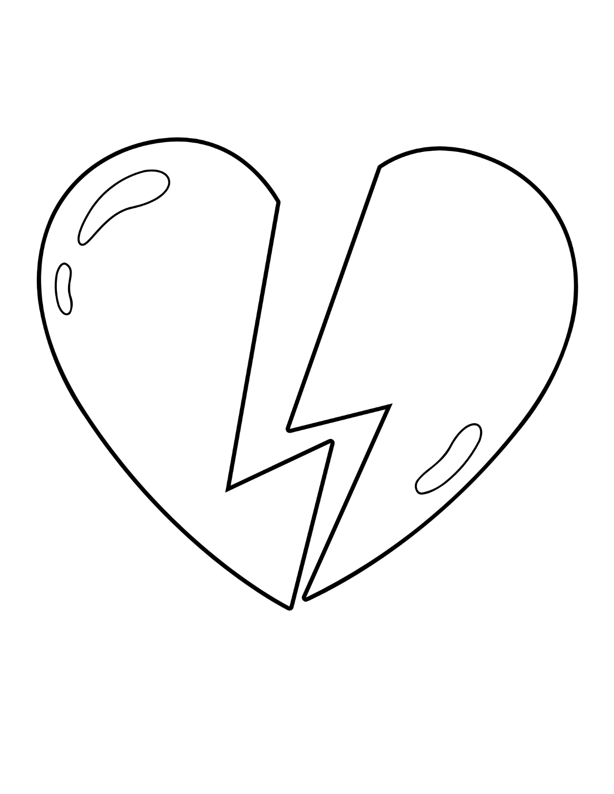 White Broken Heart Coloring Page Template