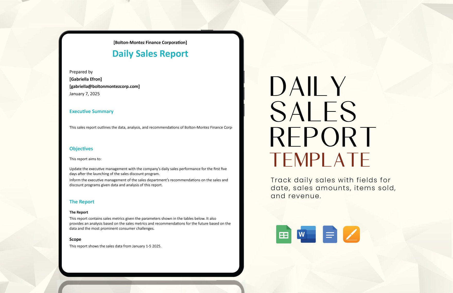 Free Daily Sales Report Template in Word, Google Docs, Google Sheets, Apple Pages