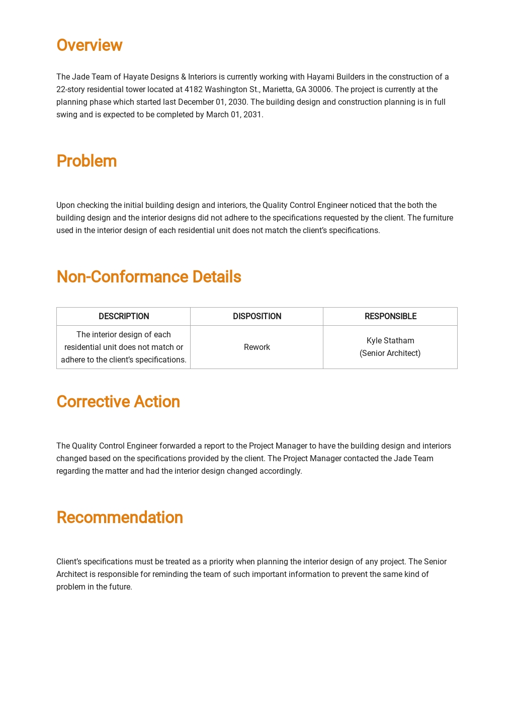 Non Conformance Report Template Free PDF Word DOC Apple MAC 