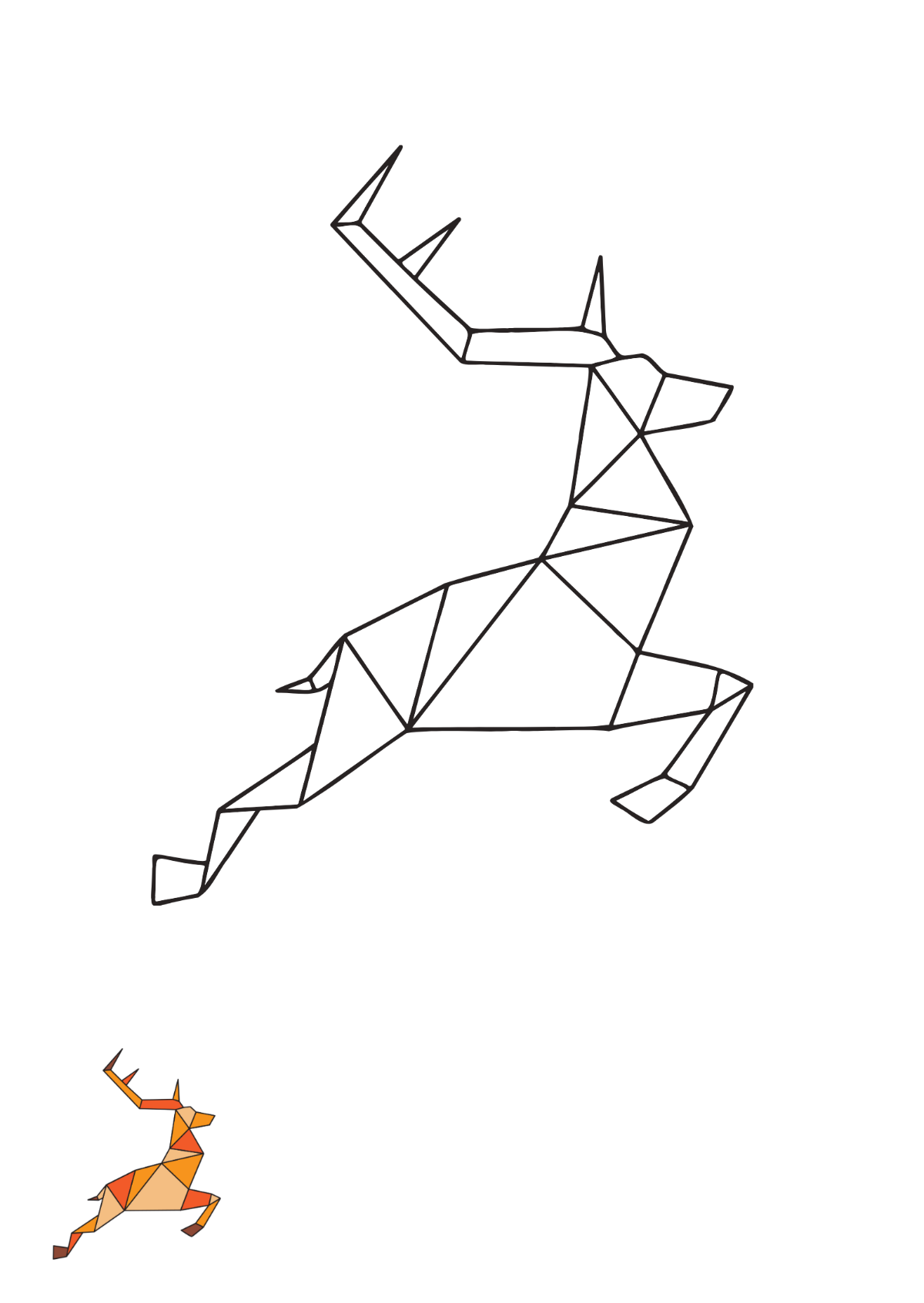 Origami Deer Coloring Page Template