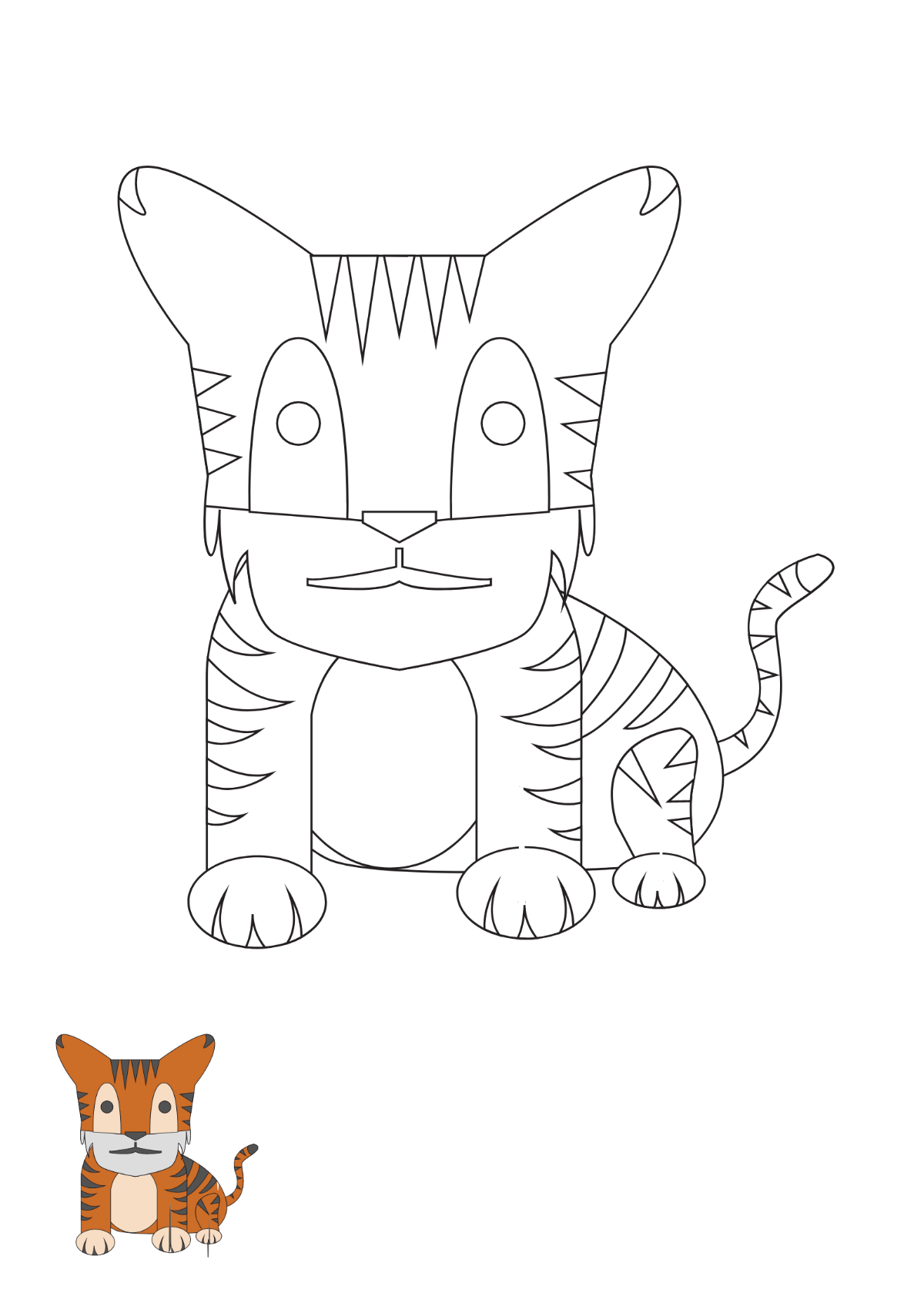 Flat Tiger Coloring Page Template