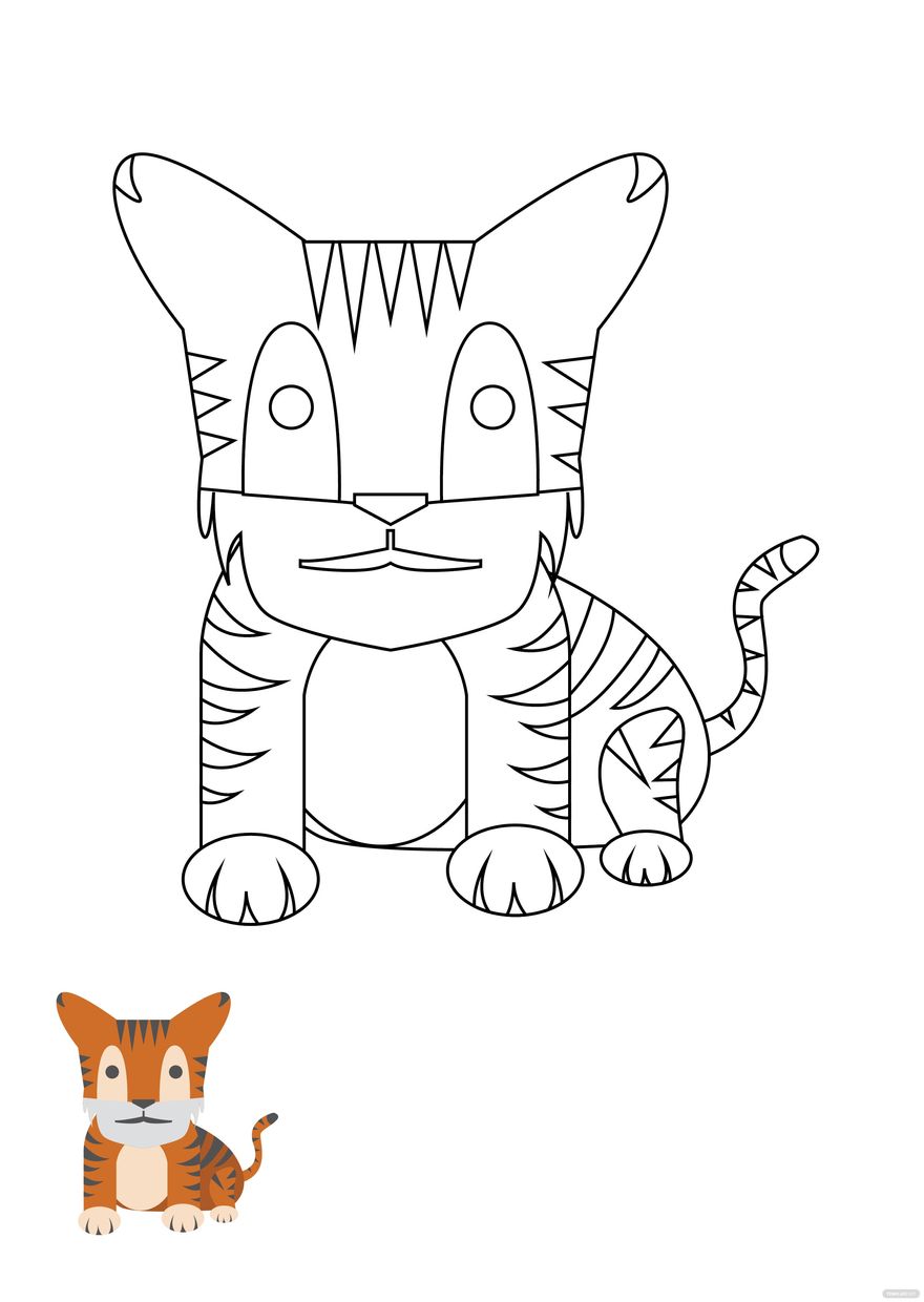 Free Flat Tiger Coloring Page