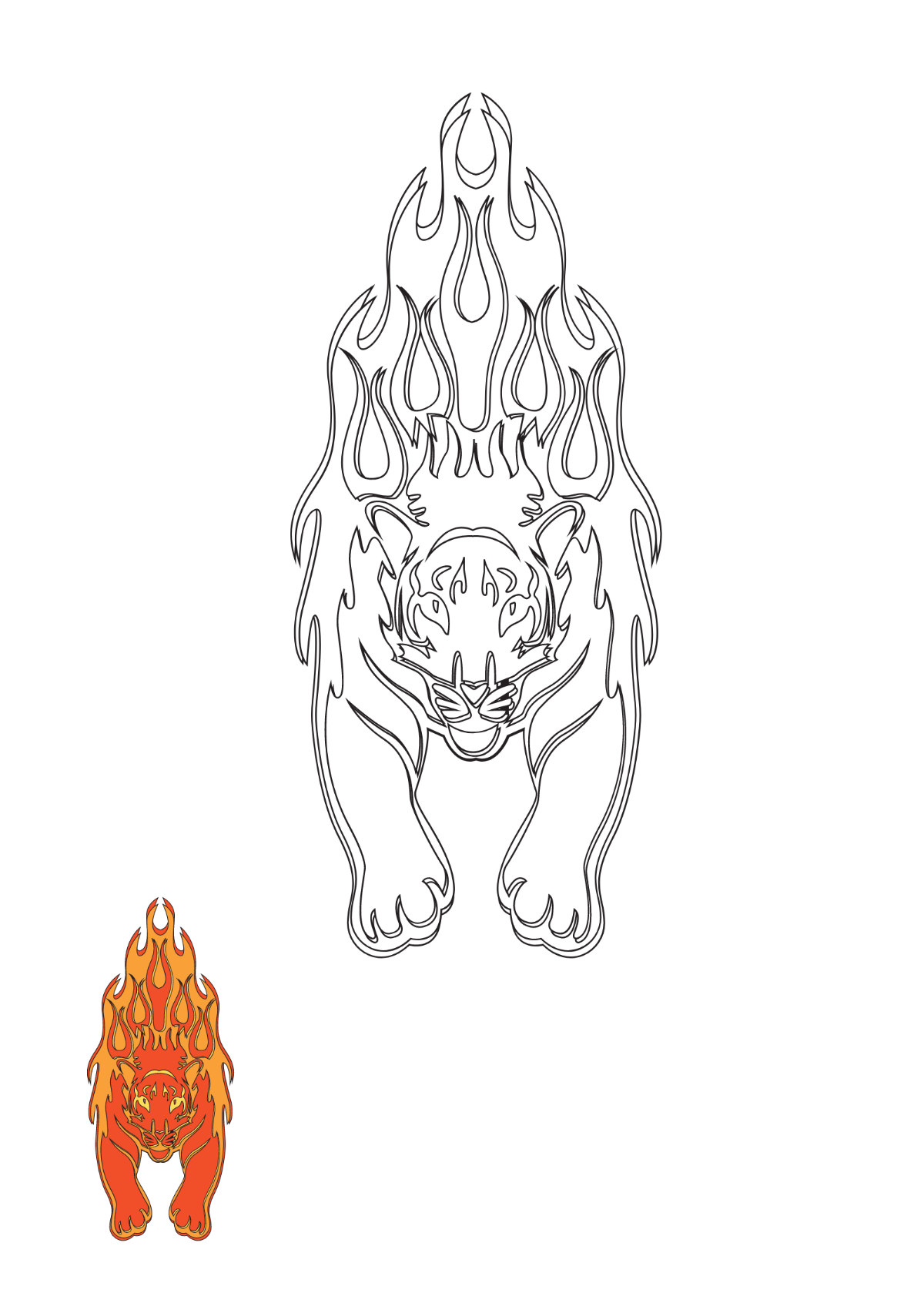Flame Tiger Coloring Page Template