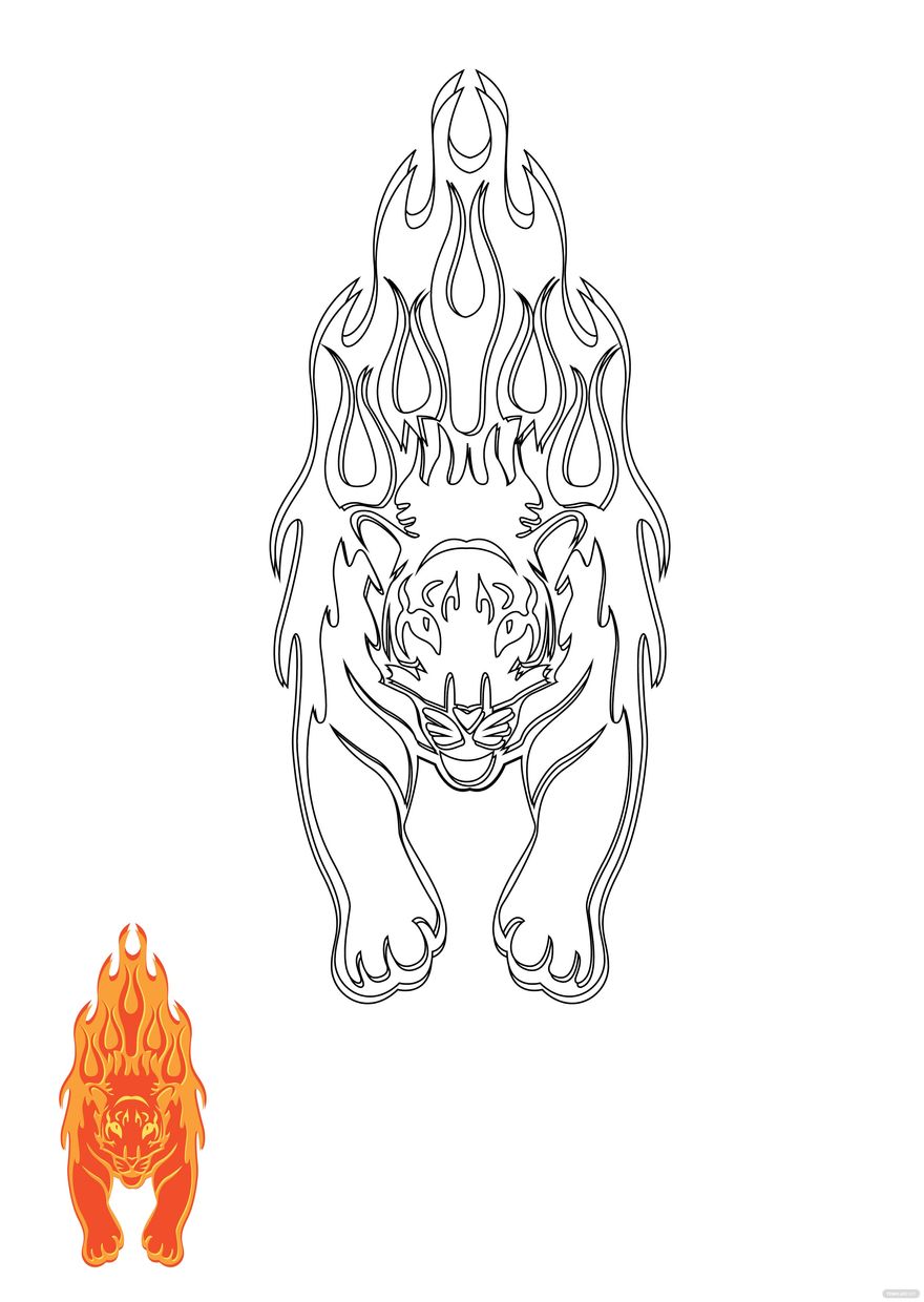 Free Flame Tiger Coloring Page