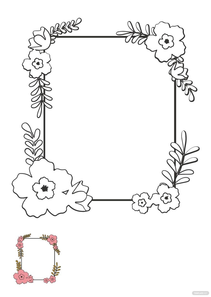Free Rectangle Floral Frame Coloring Page