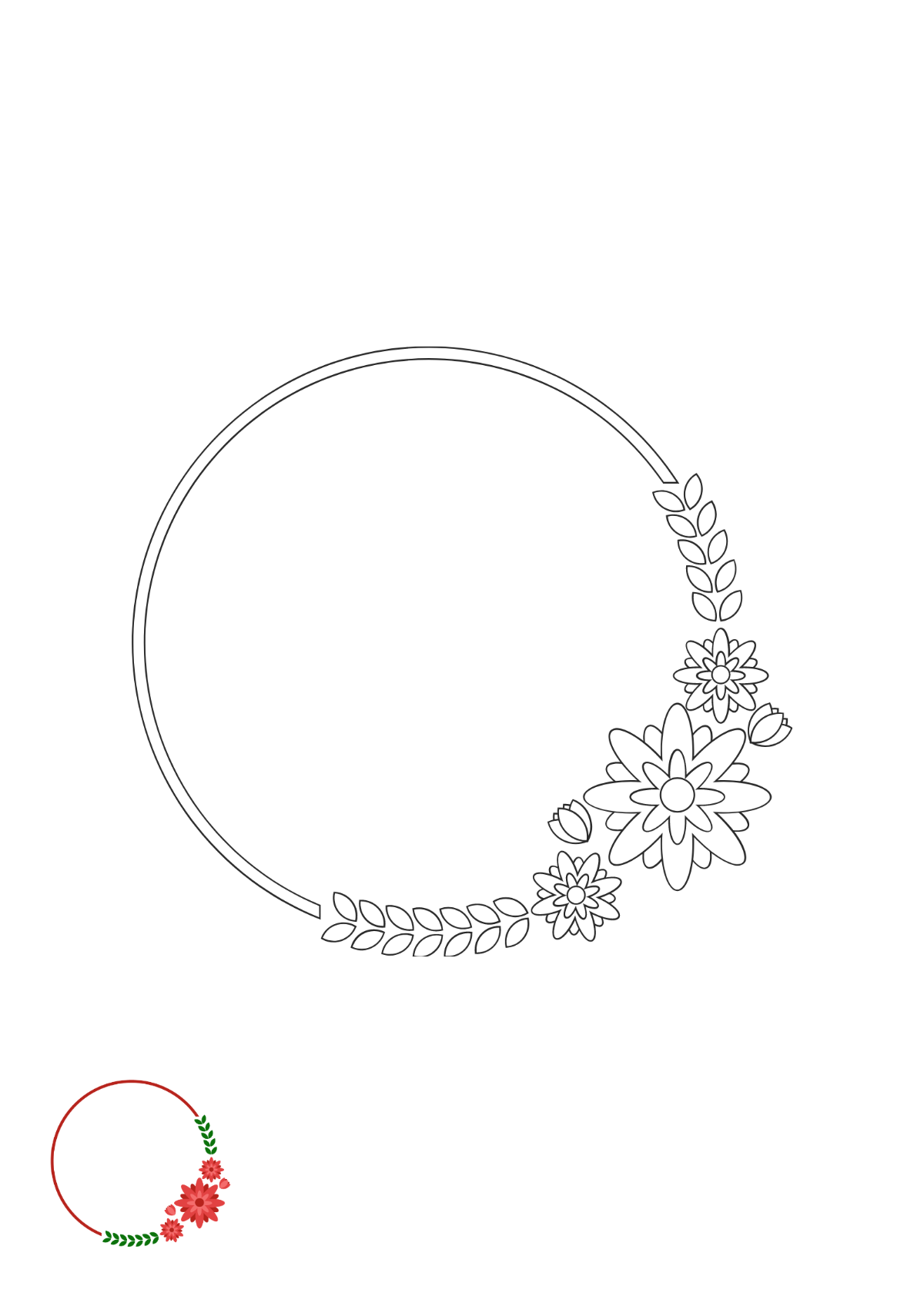 Floral Circle Frame Coloring Page Template