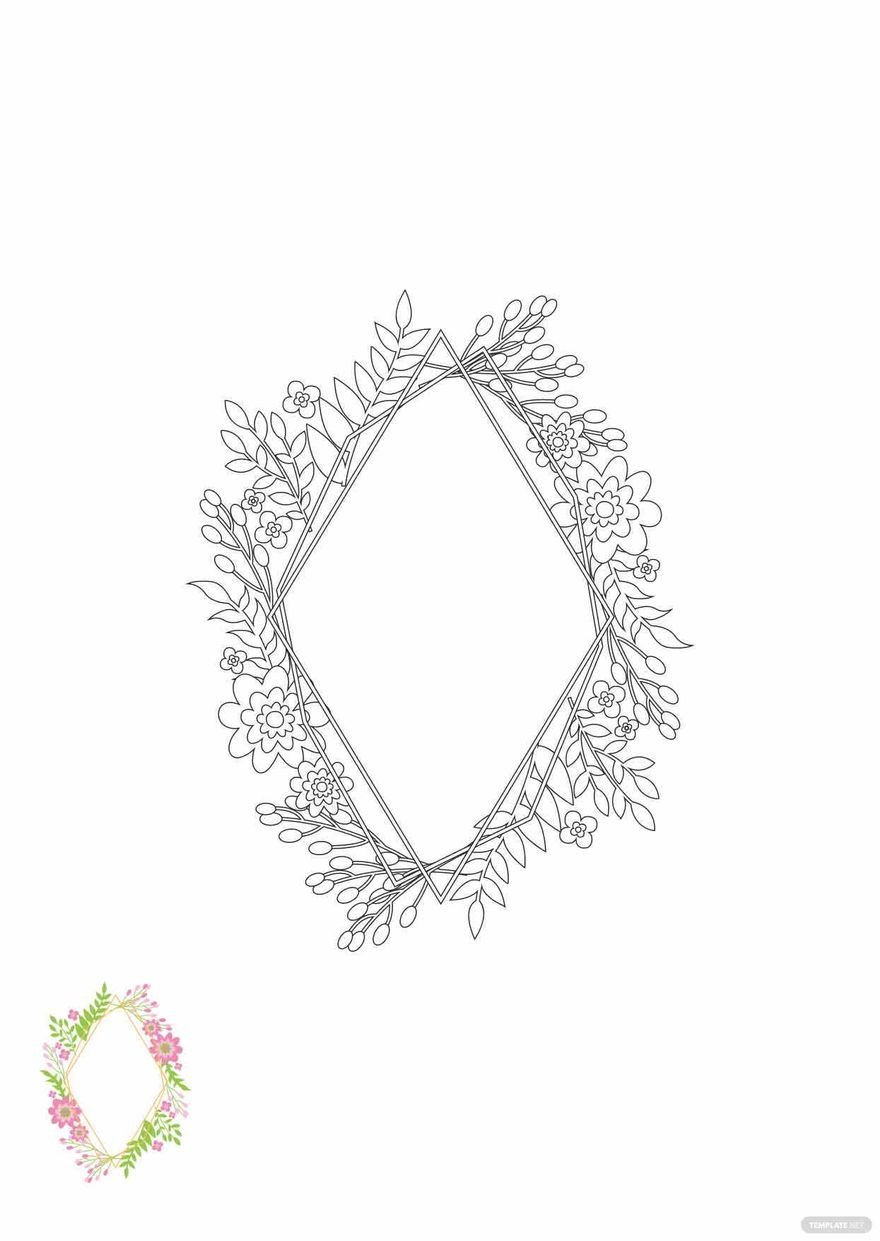 Wedding Floral Frame Coloring Page Template