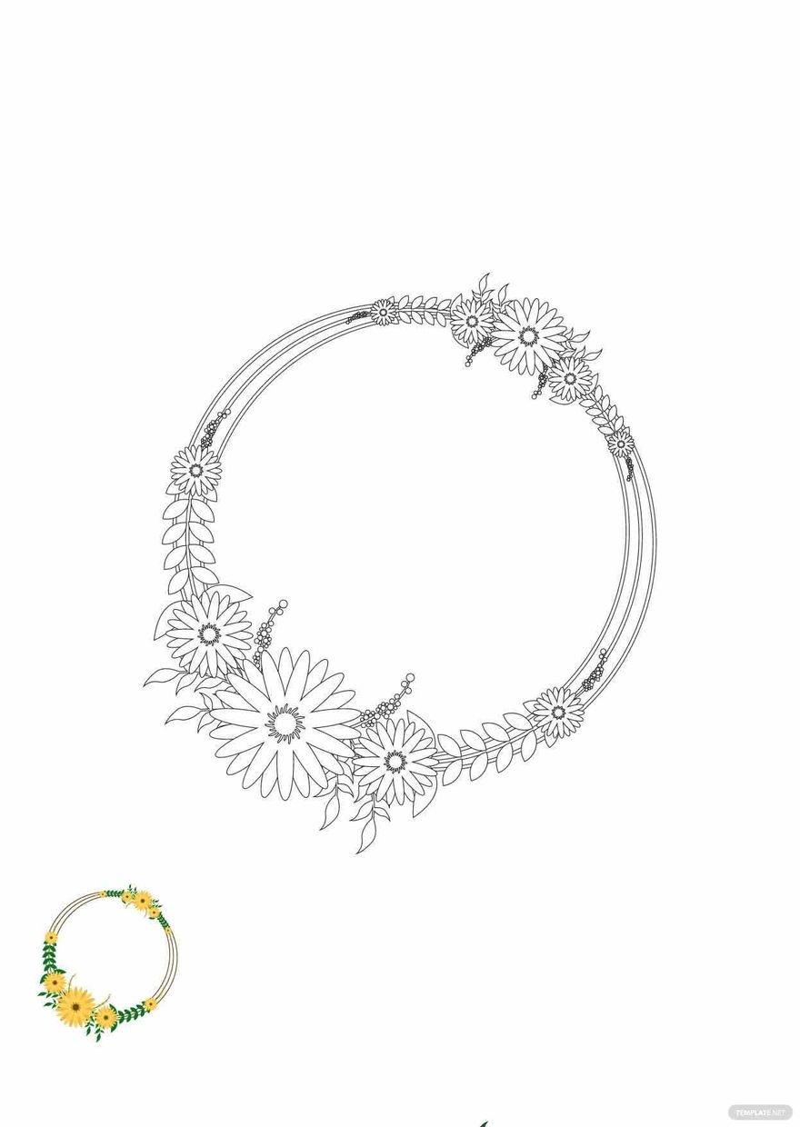 Spring Floral Wreath Coloring Page Template