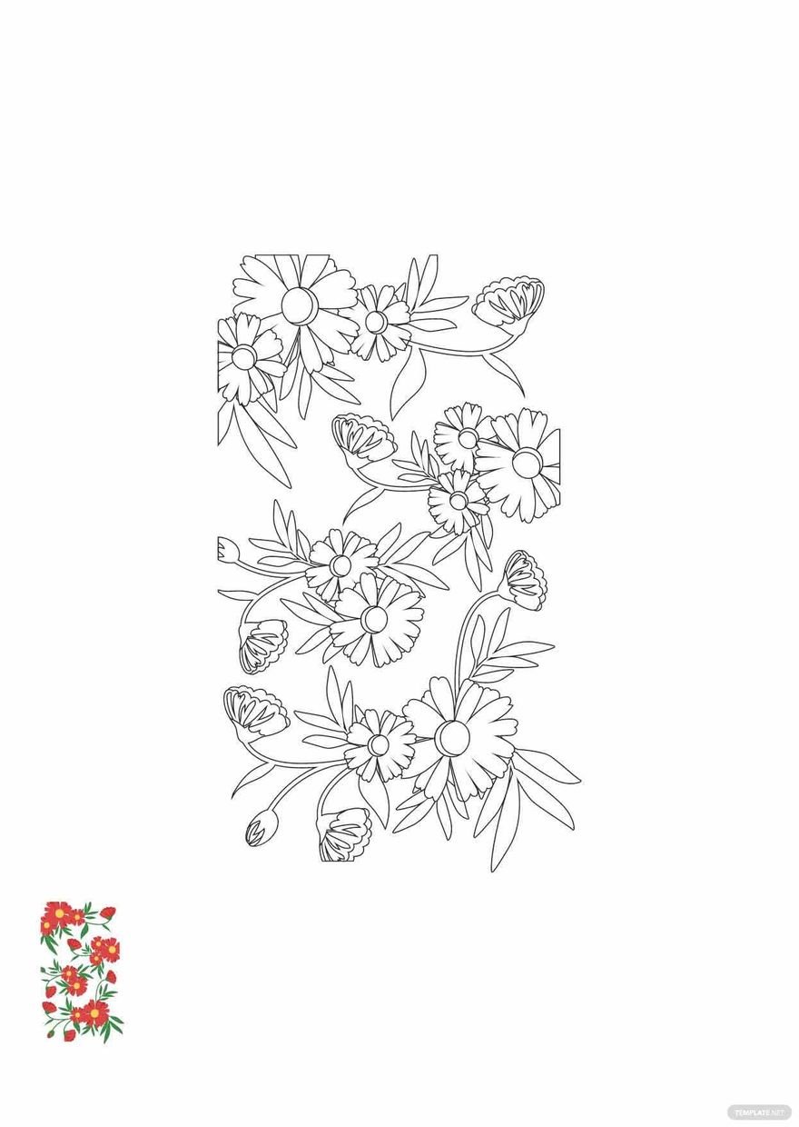 Red Floral Background Coloring Page Template