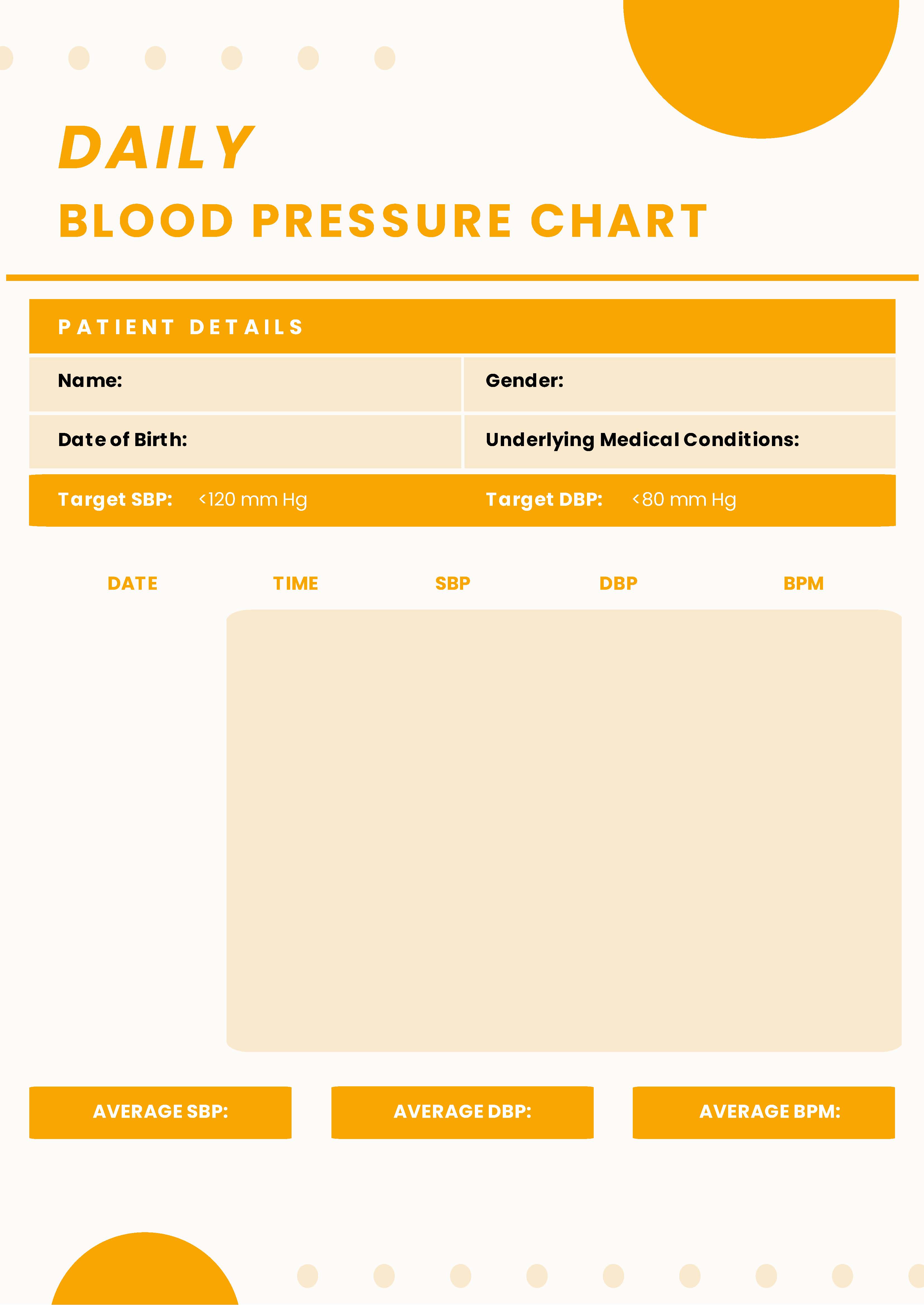 Daily Blood Pressure Chart