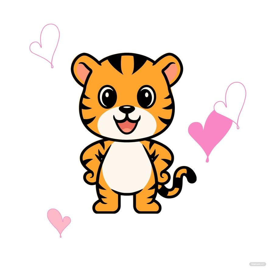 Kawaii Tiger Clipart in Illustrator
