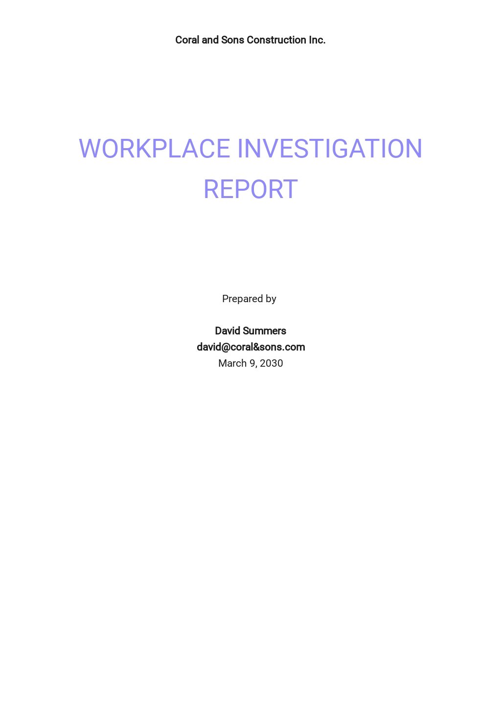 Workplace Investigation Report Template - Google Docs, Word For Workplace Investigation Report Template