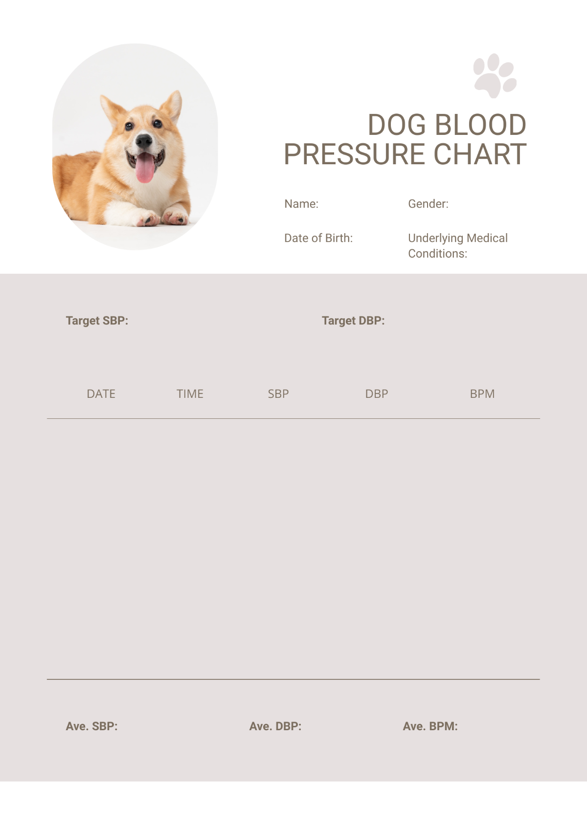 Dog Blood Pressure Chart Template