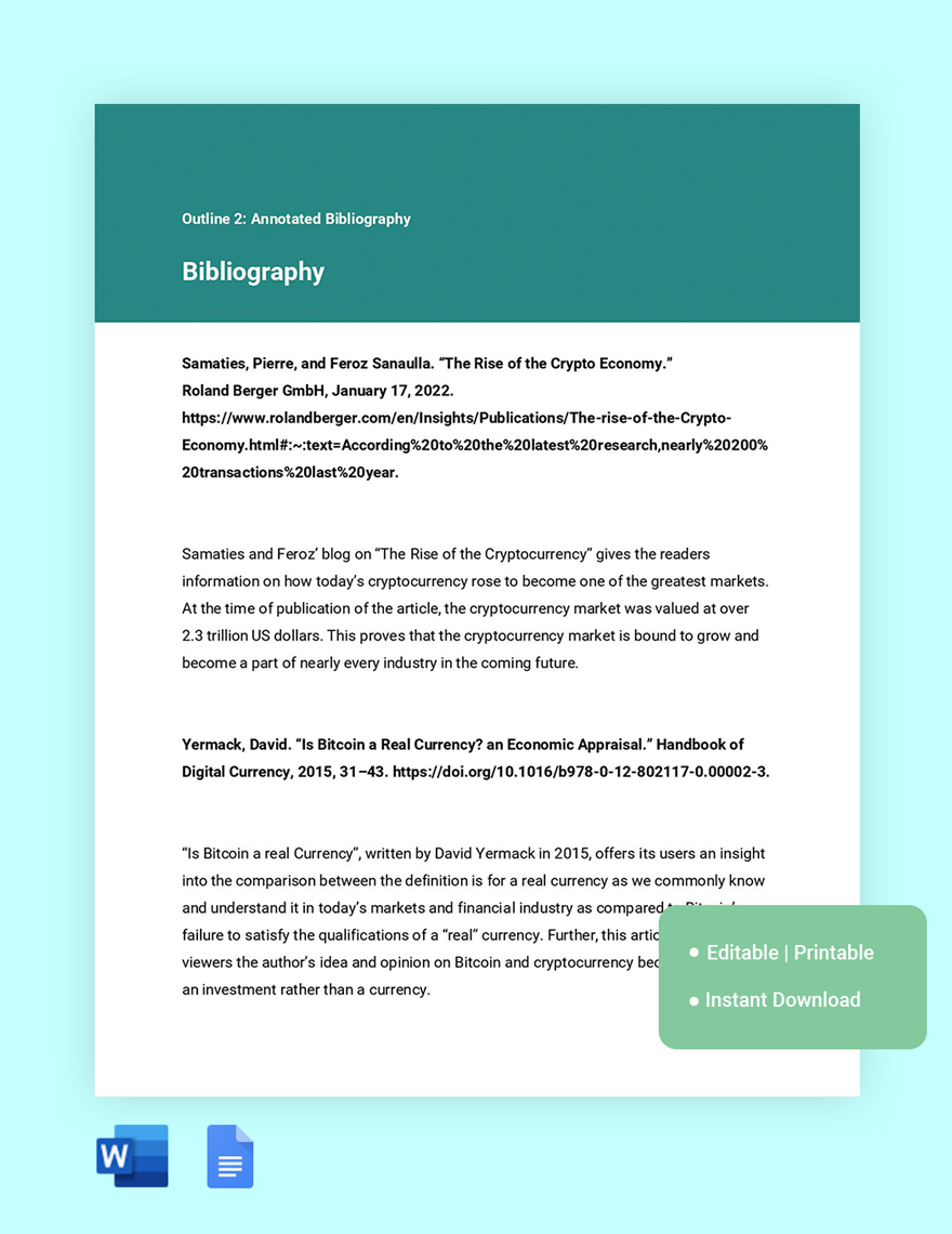 Annotated Bibliography Template in Word, Google Docs