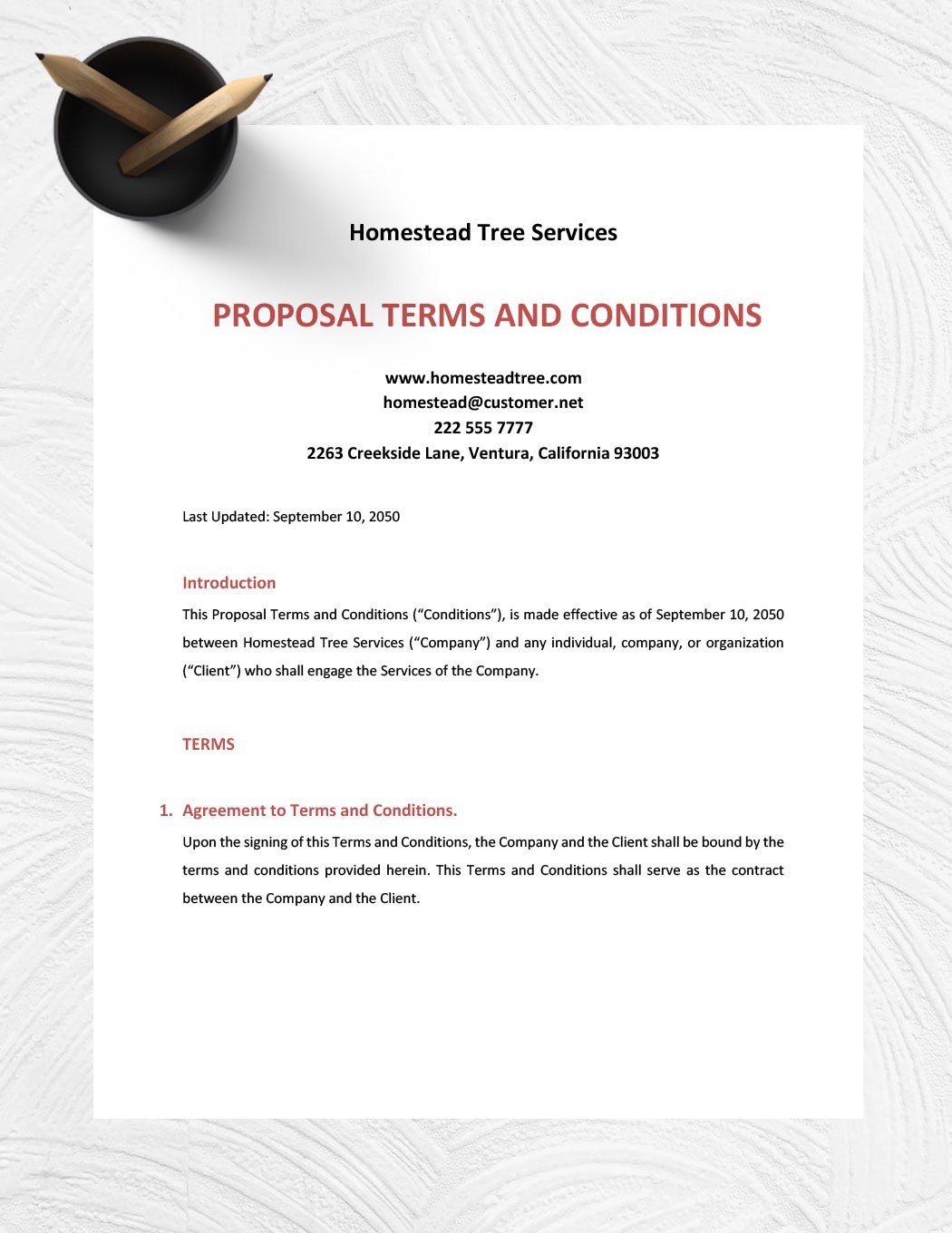 Proposal Terms And Conditions Template