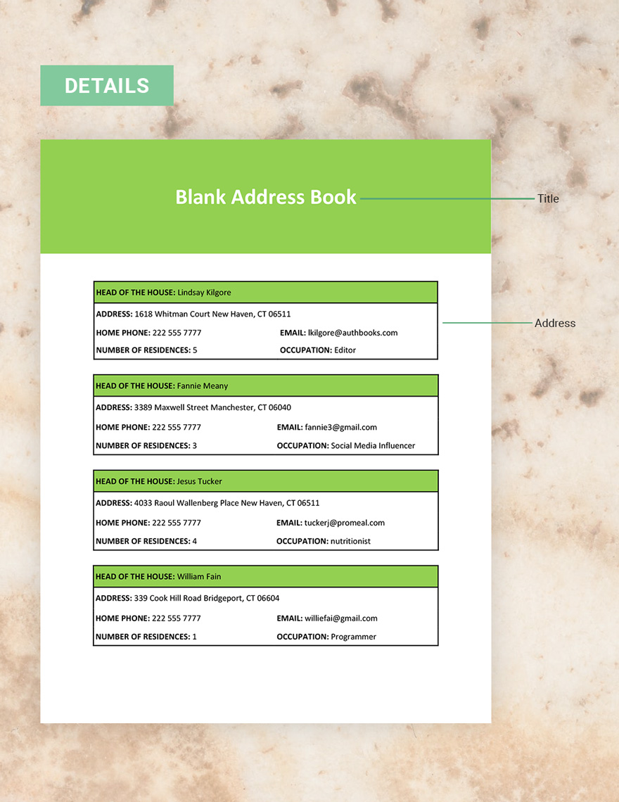 Blank Address Book Template