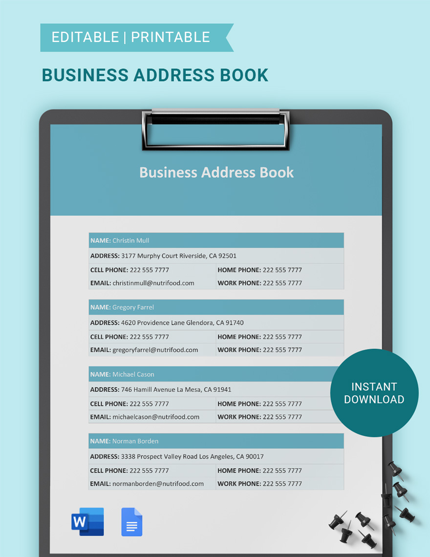 FREE Address Book Template Download in Word, Google Docs, PDF, Apple