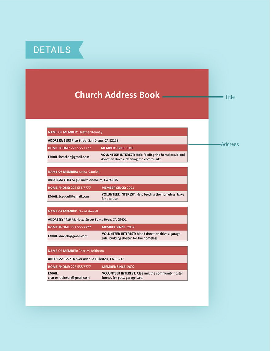 Church Address Book Template