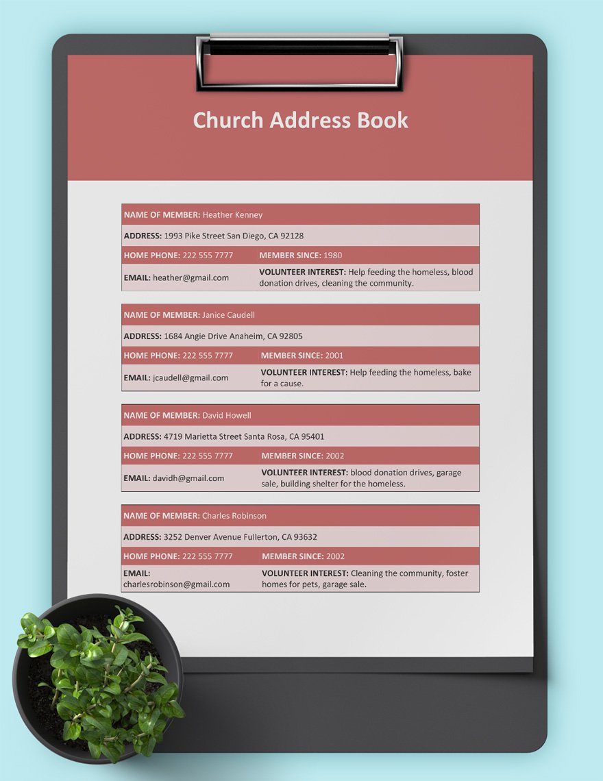 Church Address Book Template