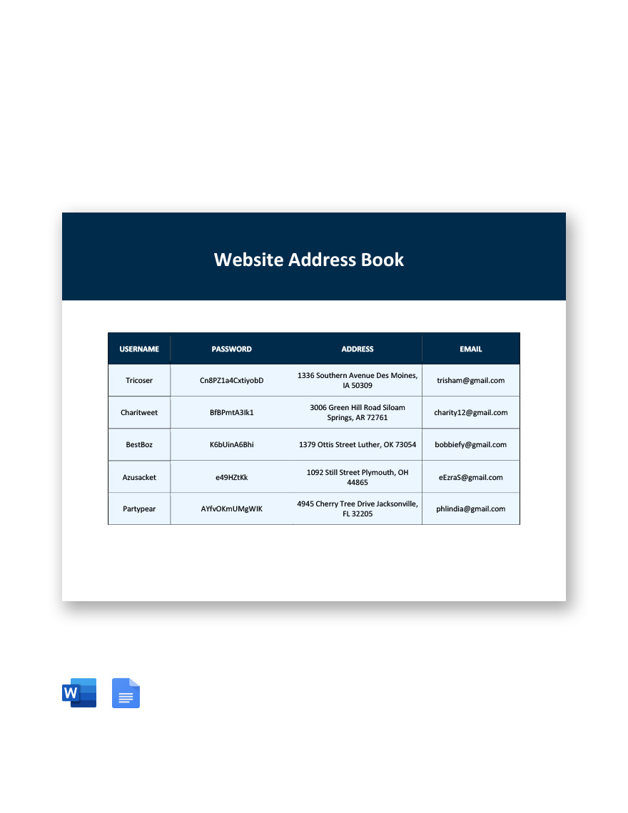 Website Address Book Template in Google Docs, Word - Download | Template.net