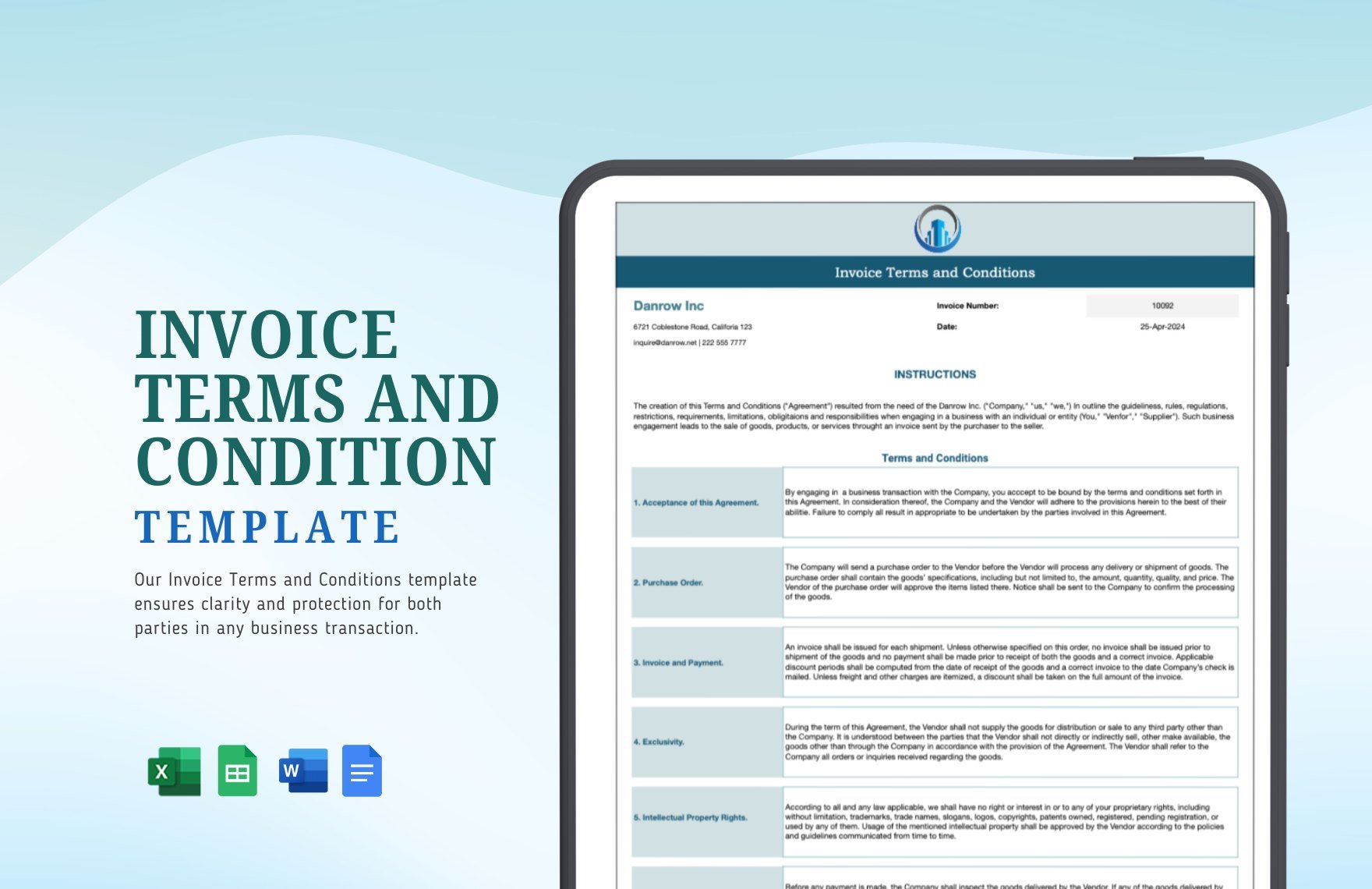 Invoice Terms And Conditions Template in Word, Google Docs, Excel, Google Sheets