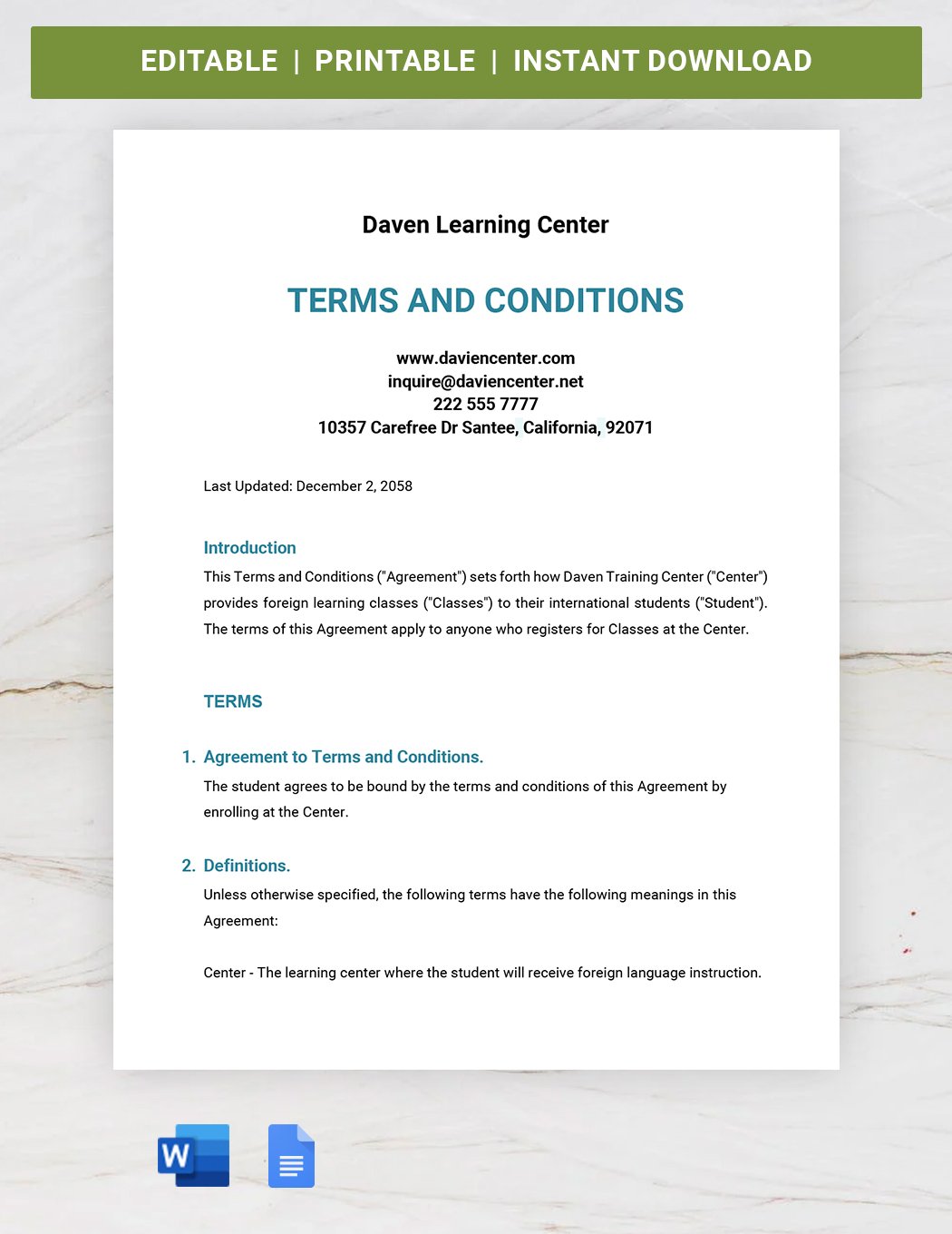 Simple Terms And Conditions Template in Word Google Docs Download