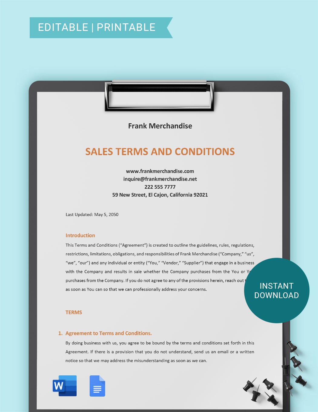 Sales Terms And Conditions Template