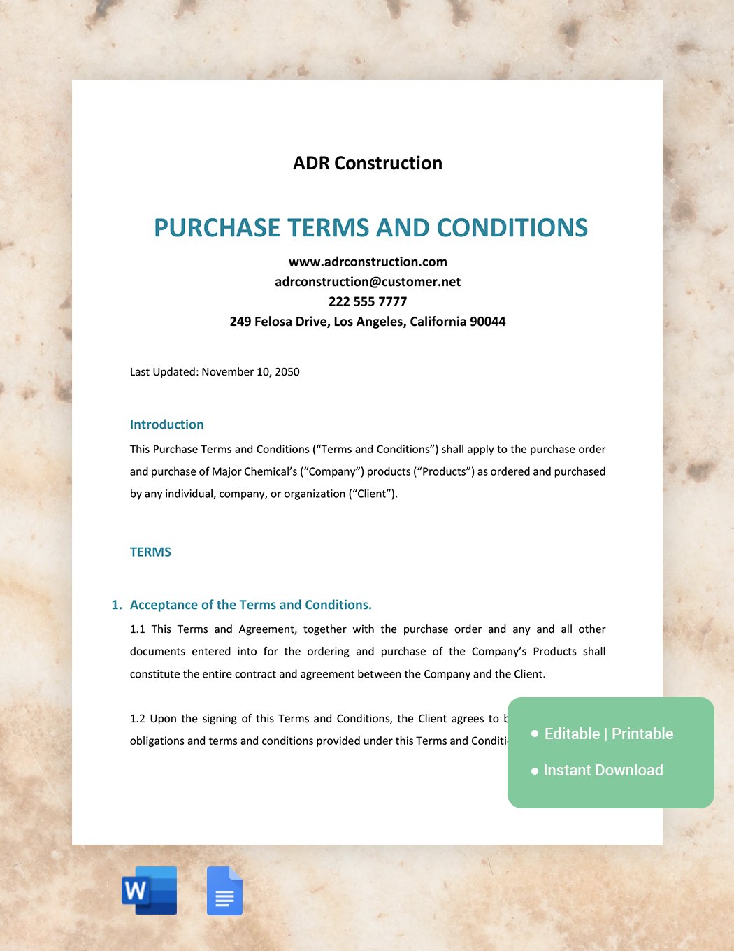 Purchase Terms And Conditions Template