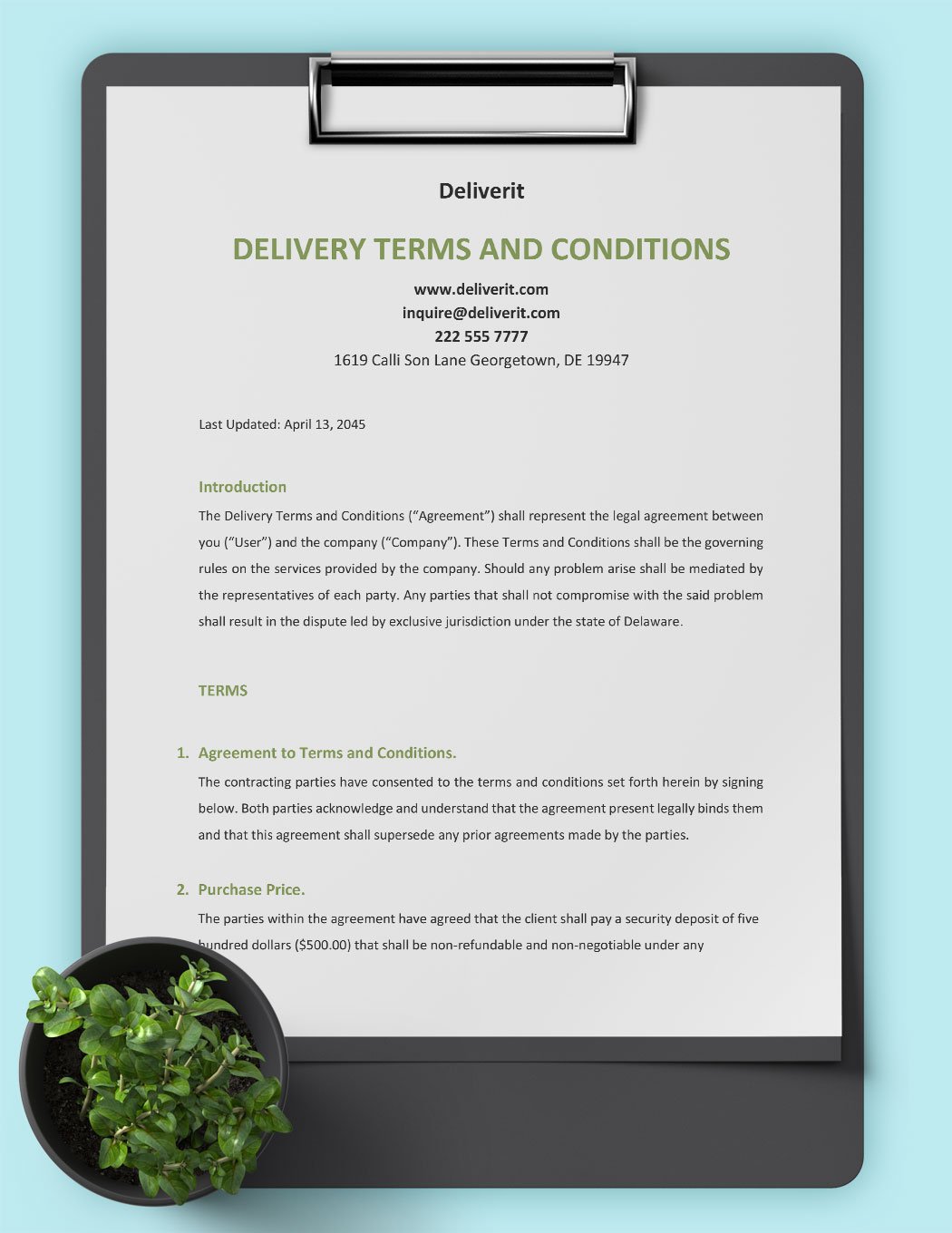 Delivery Terms And Conditions Template
