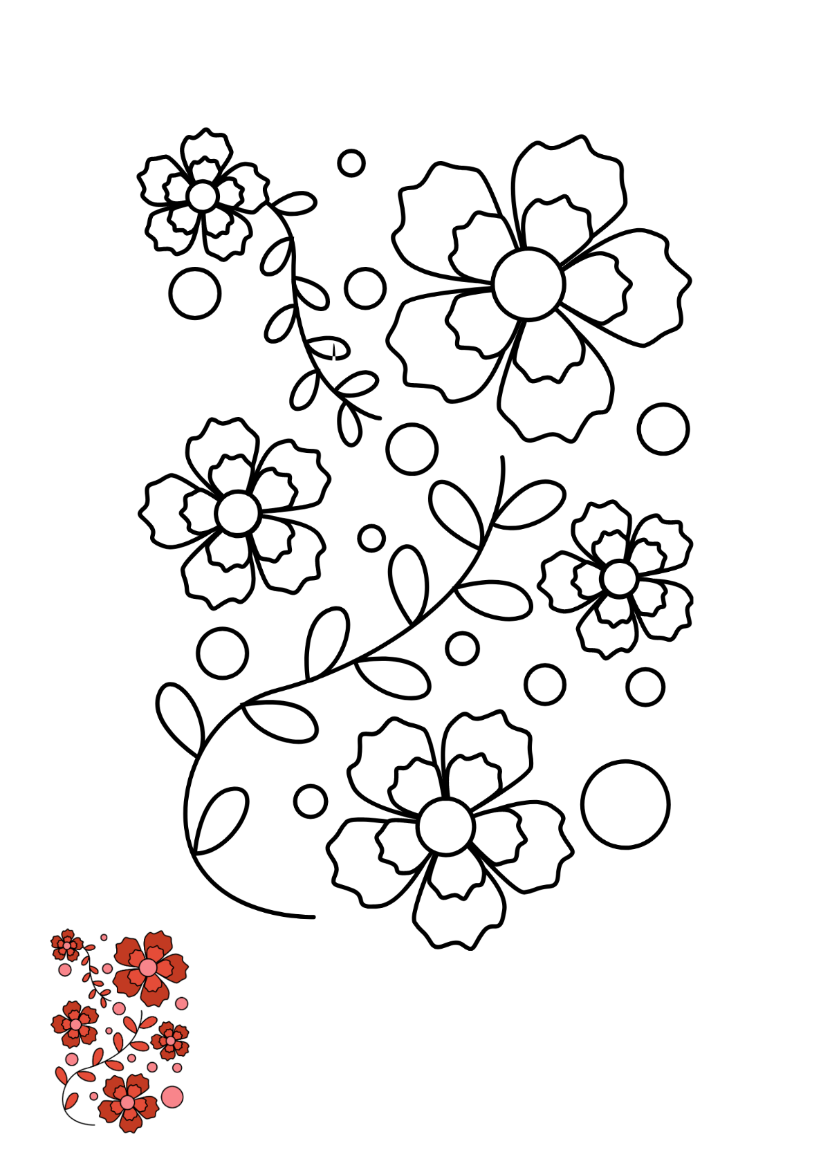 Red Floral Coloring Page Template
