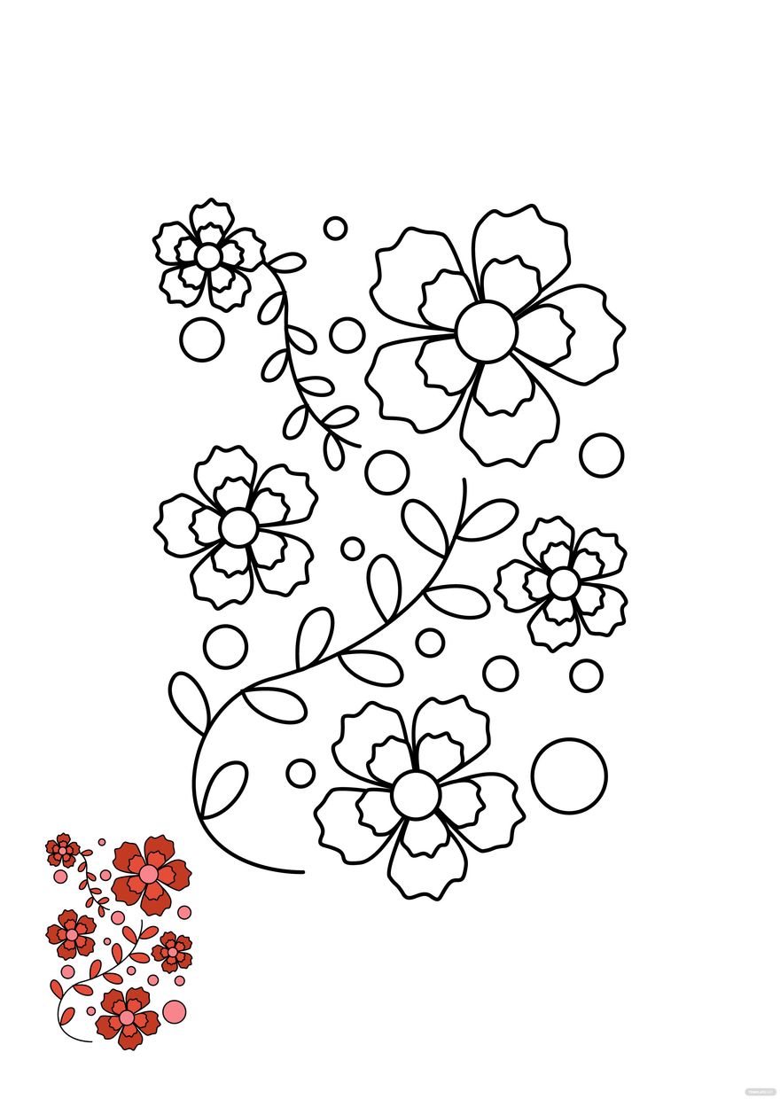 Free Red Floral Coloring Page
