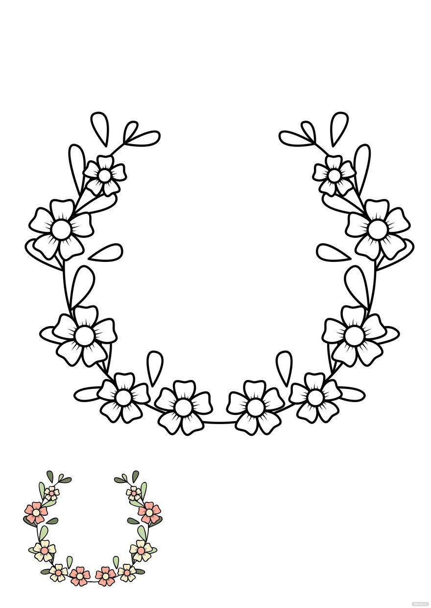 Free Rustic Floral Wreath Coloring Page