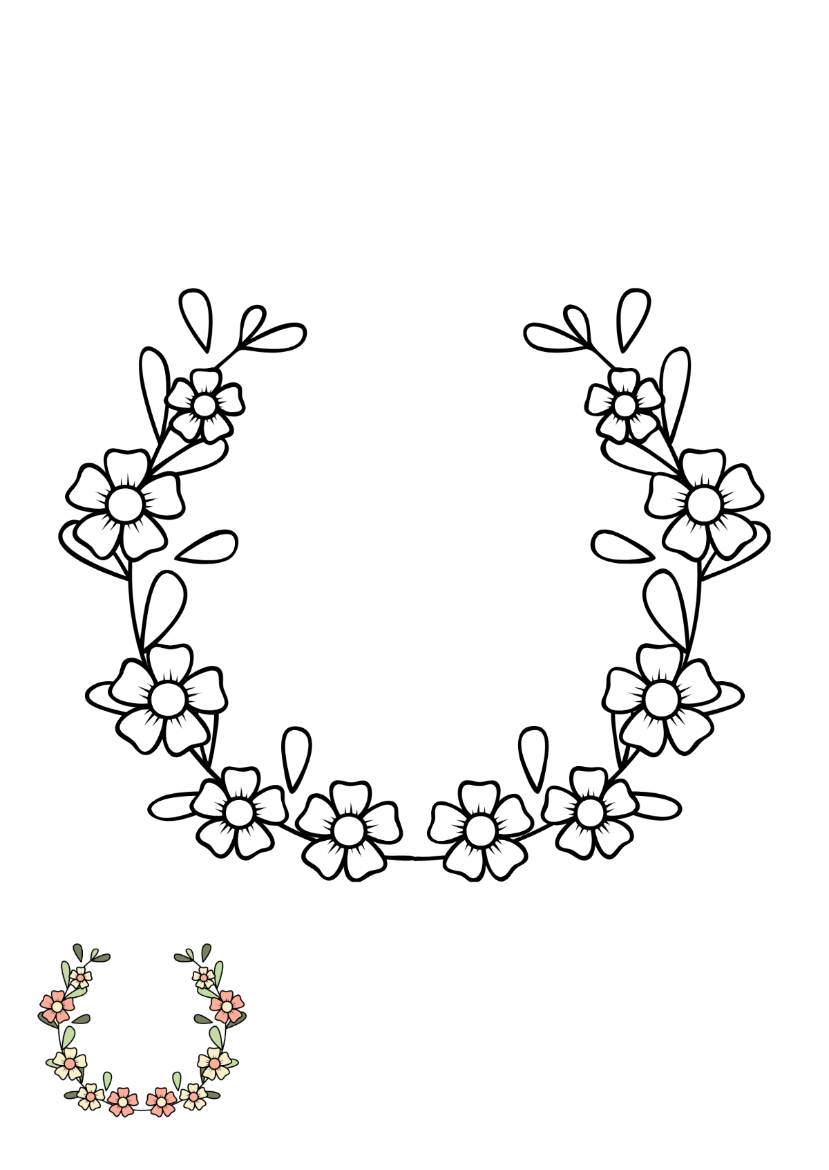 Rustic Floral Wreath Coloring Page Template