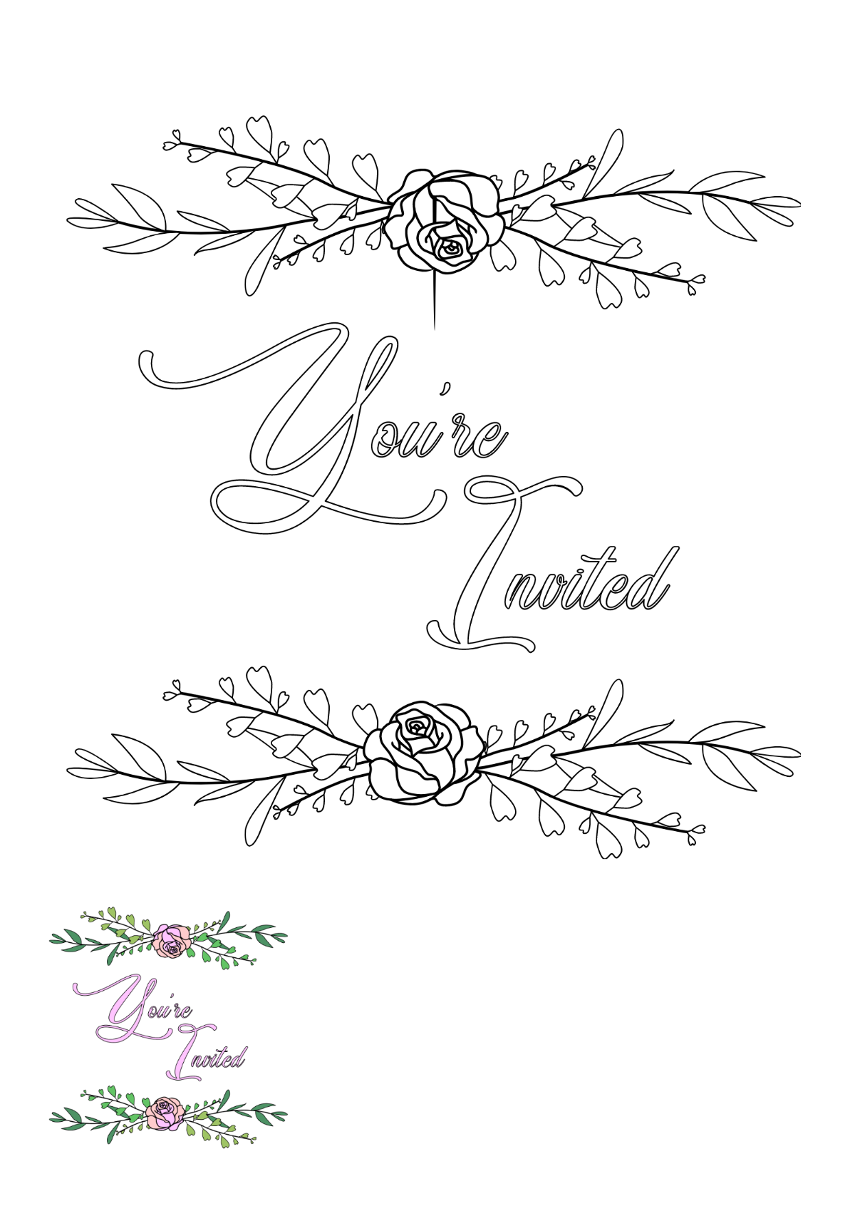 Floral Wedding Invitation Coloring Page Template
