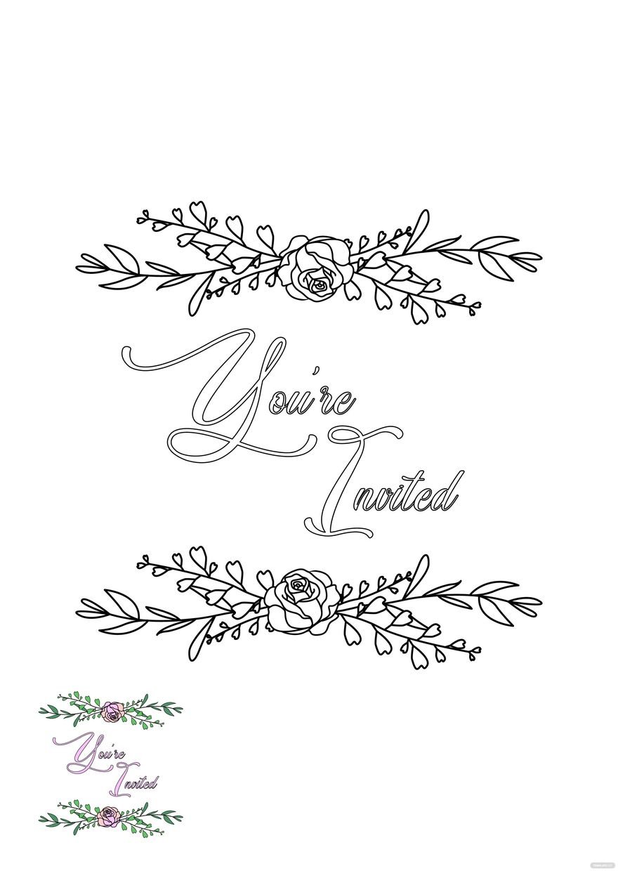 Free Floral Wedding Invitation Coloring Page