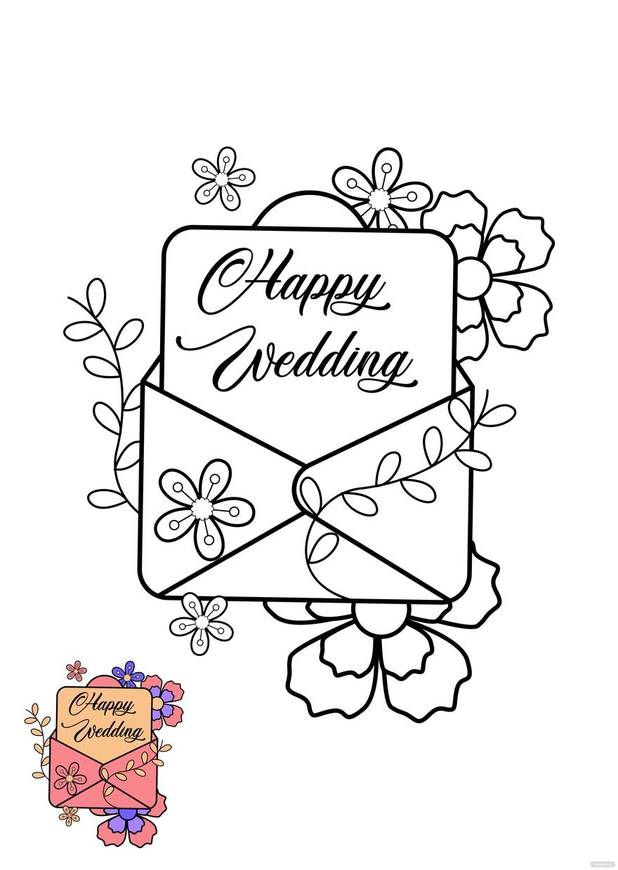 Free Floral Wedding Card Coloring Page