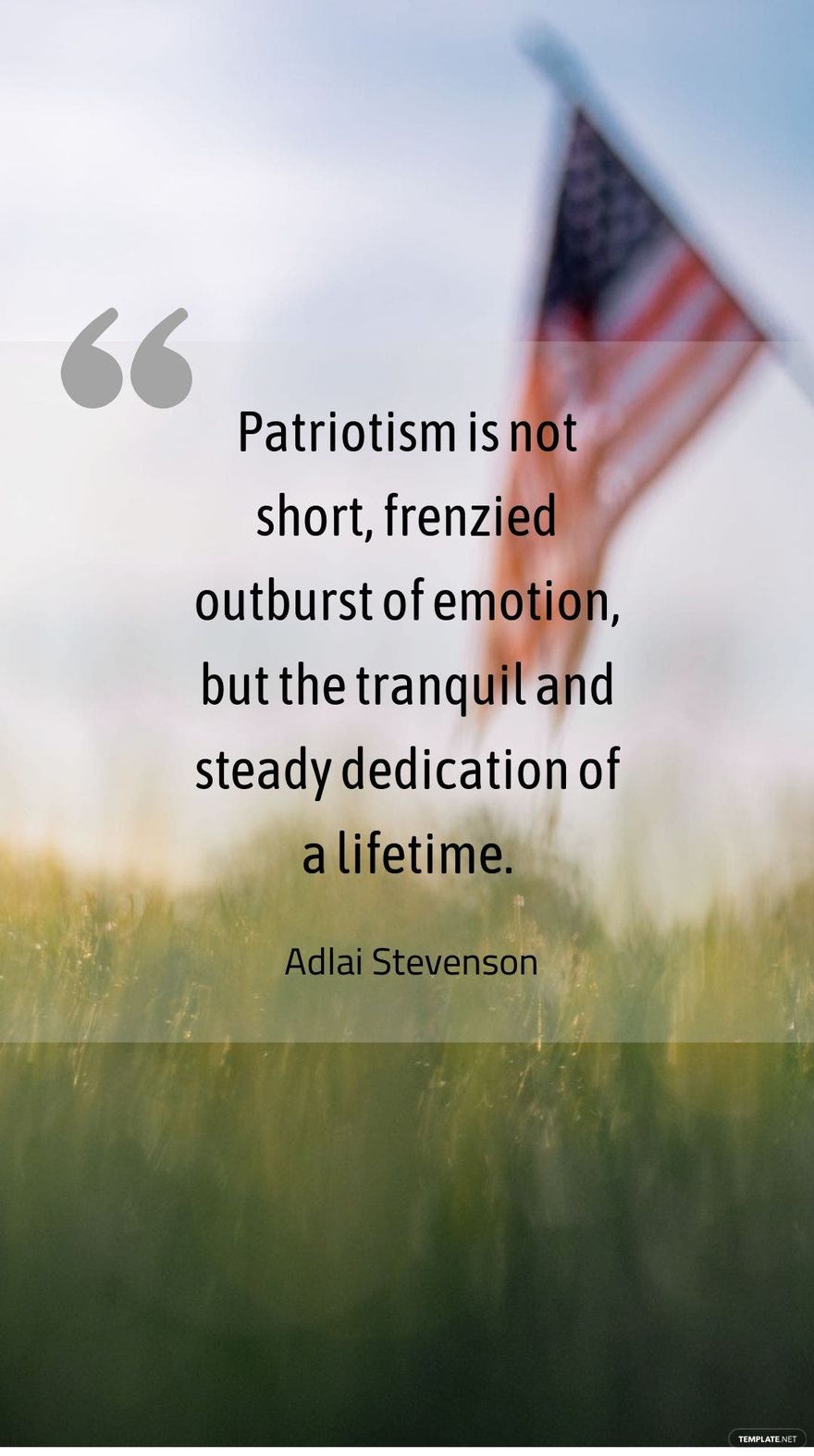 Adlai Stevenson - Patriotism is not short, frenzied outburst of emotion, but the tranquil and steady dedication of a lifetime.