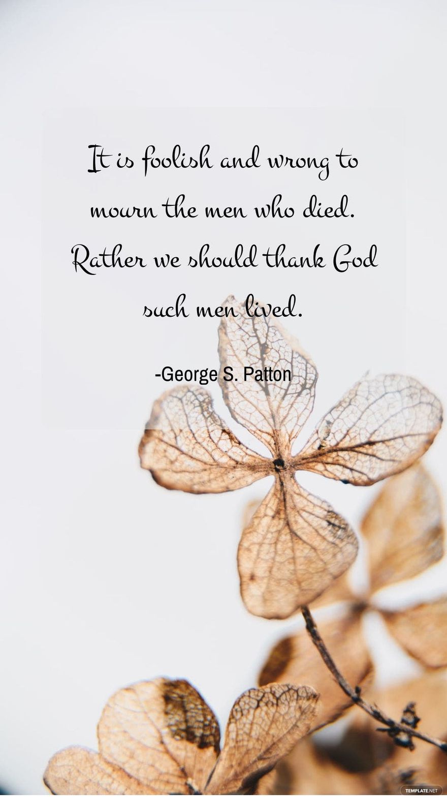 George S. Patton - It is foolish and wrong to mourn the men who died. Rather we should thank God such men lived.