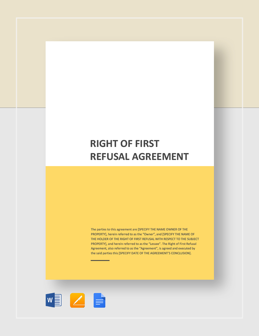 Right of First Refusal Agreement Template Google Docs, Word, Apple