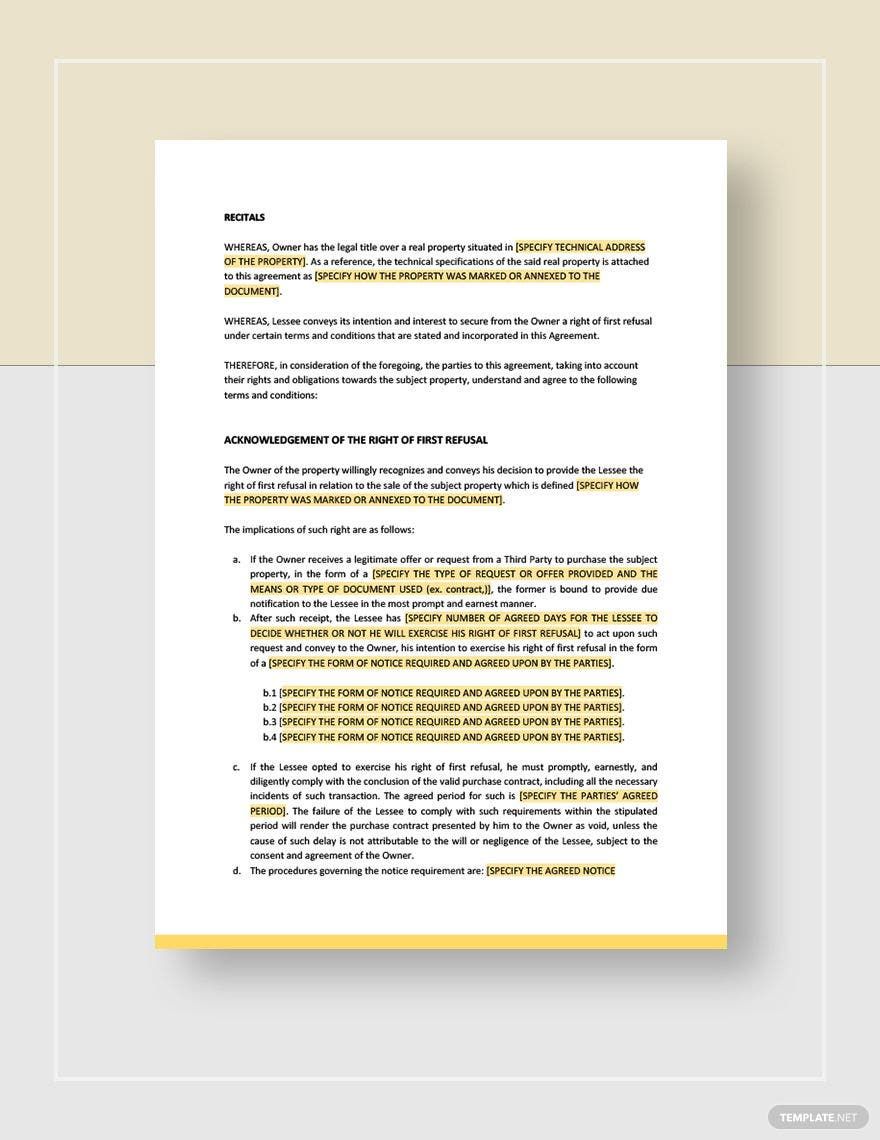 Right of First Refusal Agreement Template Google Docs, Word, Apple