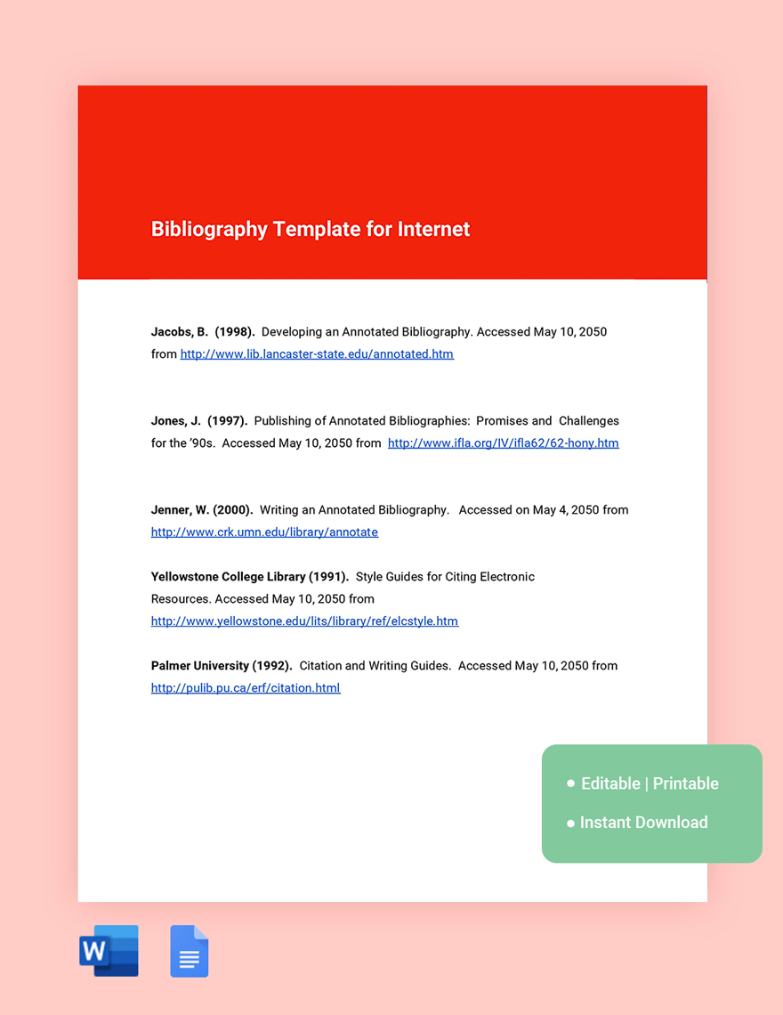 Free Bibliography Template For Internet in Word, Google Docs