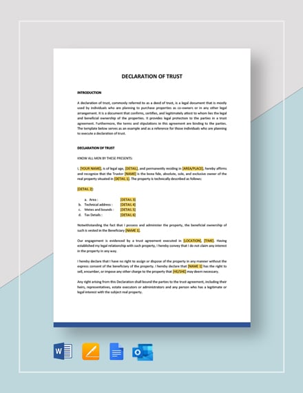 Free Declaration Of Trust Template Google Docs Word Apple Pages Template Net