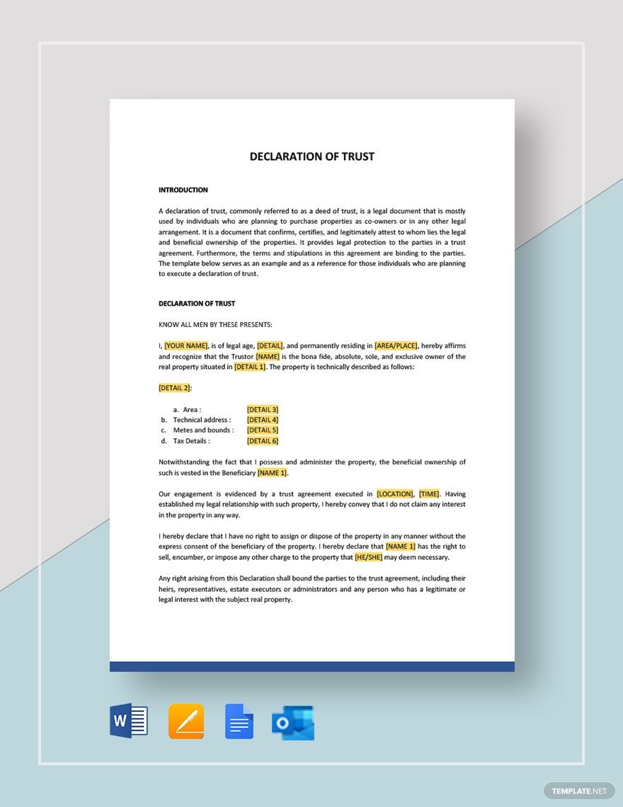 Free Declaration Of Trust Template Google Docs Word Outlook Apple Free Declaration Of Trust Template Google Docs Word Outlook Apple