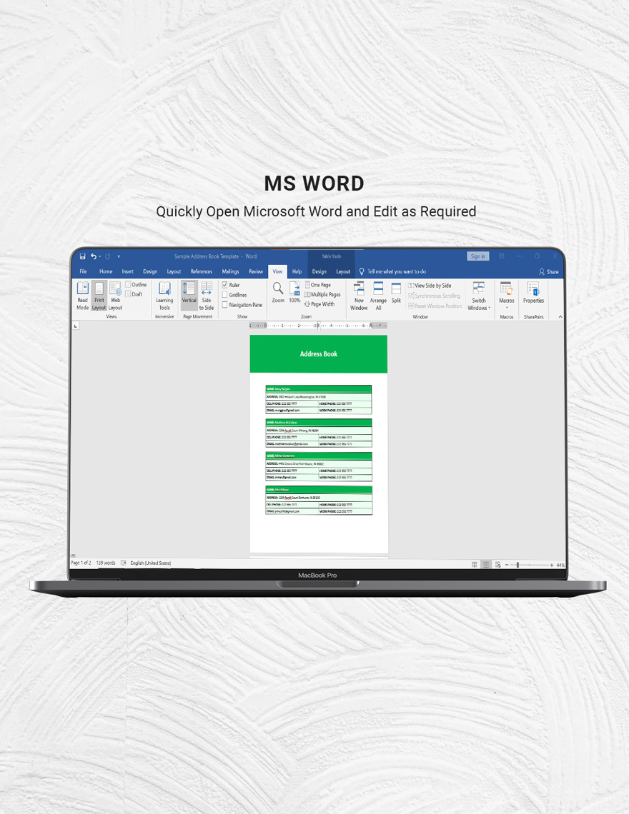 Sample Address Book Template