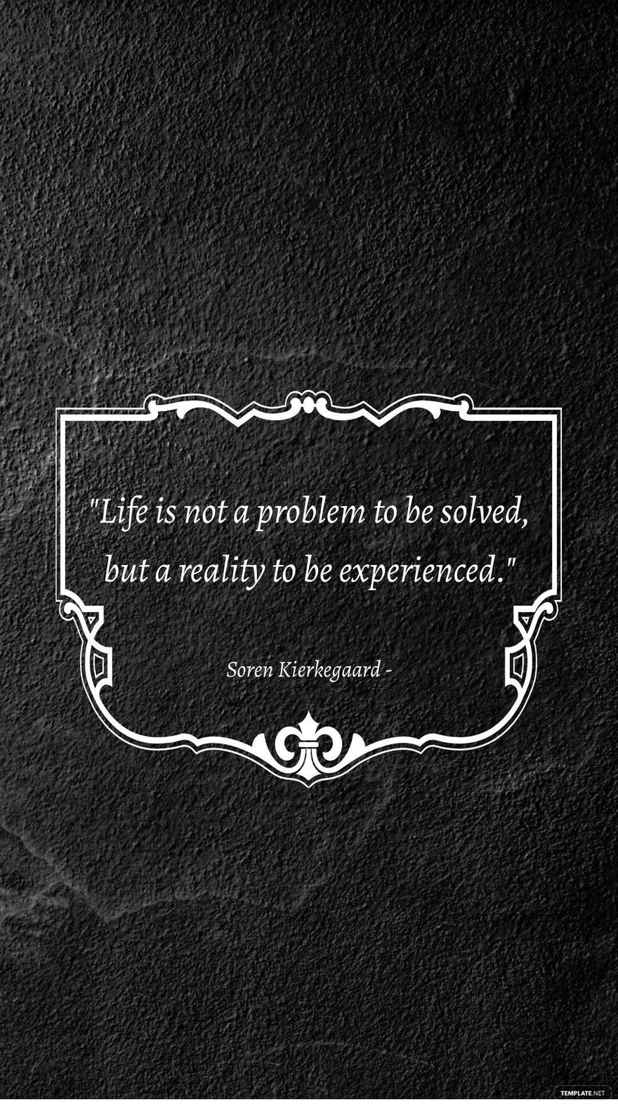Soren Kierkegaard - Life is not a problem to be solved, but a reality to be experienced.
