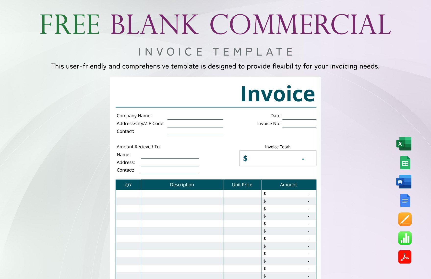 Blank Commercial Invoice Template in Word, Google Docs, Excel, PDF, Google Sheets, Illustrator, PSD, Apple Pages, Apple Numbers